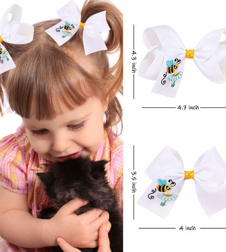XEININVU Bee Hair Clips Toddler Girls Bowknot Hair Barrettes Yellow White 2PCS