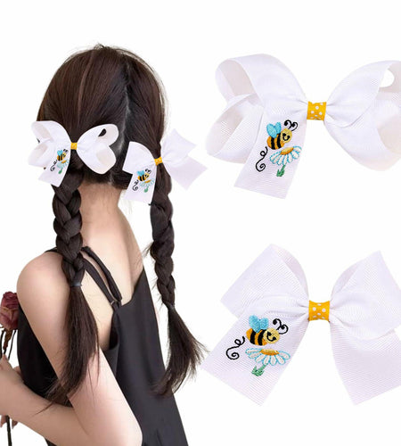 XEININVU Bee Hair Clips Toddler Girls Bowknot Hair Barrettes Yellow White 2PCS
