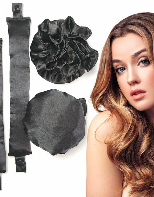 Load image into Gallery viewer, BLINKEEN Satin Heatless Hair Curlers Pillow Rollers with Caps Black 2 Sets

