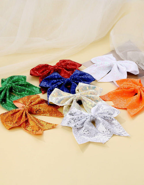 Load image into Gallery viewer, ZOLYCO Large 7" Glitter Cheer Bows Clips Hair Accessories Red 1Pcs
