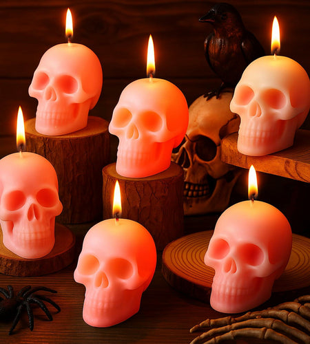 Nuanchu Halloween Skull Candles 6 Pack Large Pink Pastel Gothic Decor