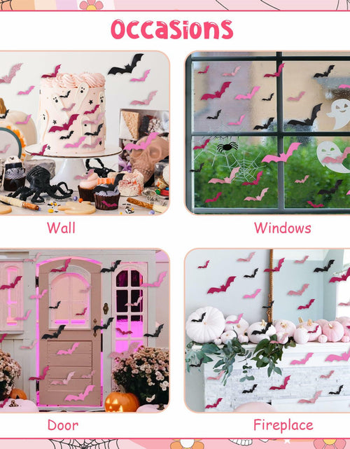 Load image into Gallery viewer, Sursurprise 48PCS 3D Halloween Bat Wall Stickers Pink Black Hot Pink Decor
