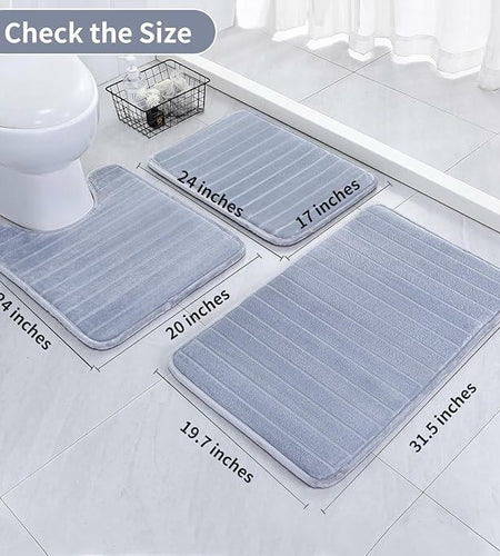 SWEMSTAR Bathroom Rugs 2pcs Memory Foam Quick-Dry Gray 17x24 + 20x32