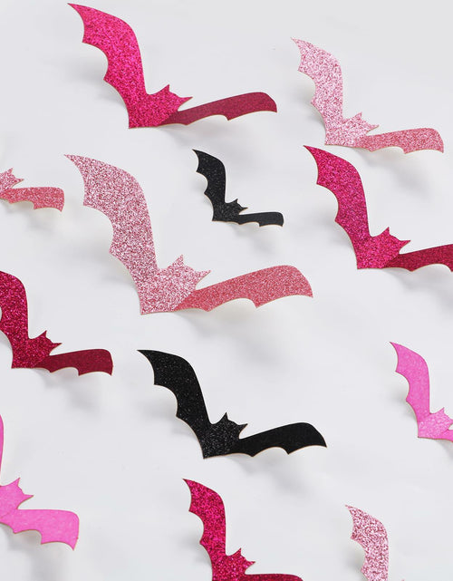 Load image into Gallery viewer, Sursurprise 48PCS 3D Halloween Bat Wall Stickers Pink Black Hot Pink Decor
