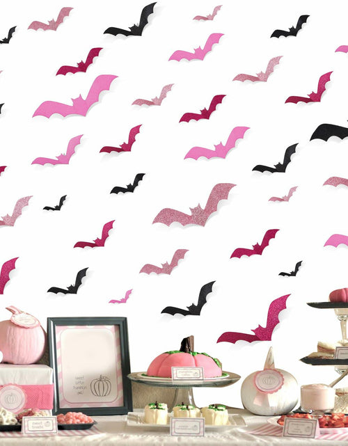 Load image into Gallery viewer, Sursurprise 48PCS 3D Halloween Bat Wall Stickers Pink Black Hot Pink Decor
