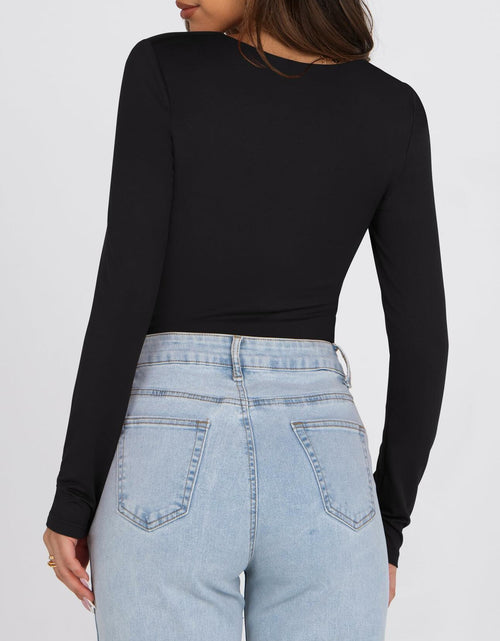 Load image into Gallery viewer, KEEPBEAUTY Womens Ruched Square Neck Long Sleeve Top Black Size L
