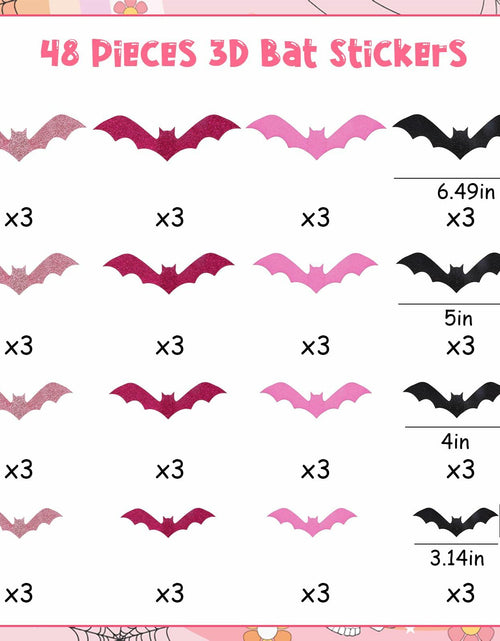 Load image into Gallery viewer, Sursurprise 48PCS 3D Halloween Bat Wall Stickers Pink Black Hot Pink Decor
