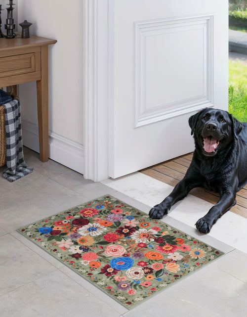 Load image into Gallery viewer, GRAMBET Area Rug 24x17 Inch Non Slip Low Pile Floral Green Garden
