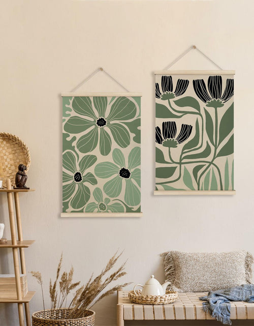 Load image into Gallery viewer, HRQKO Boho Black Flowers Wall Art Set of 2 Wooden Frames 16x24 Inch
