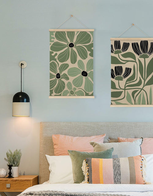 Load image into Gallery viewer, HRQKO Boho Black Flowers Wall Art Set of 2 Wooden Frames 16x24 Inch
