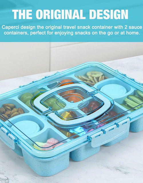 Load image into Gallery viewer, Caperci Snackle Box Large 10-Compartment Tray with Lid Handle Blue

