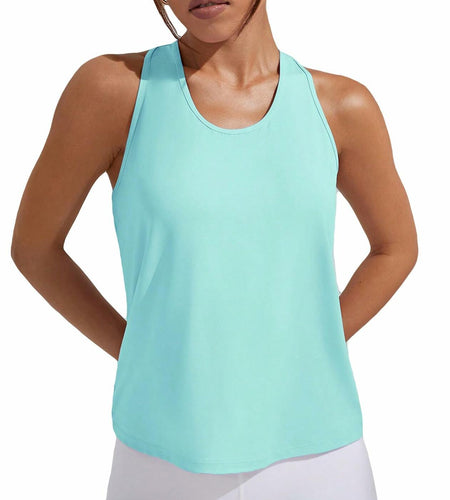 OYOANGLE Women's Sleeveless Racer Back Sports Tank Top Light Blue Size XL