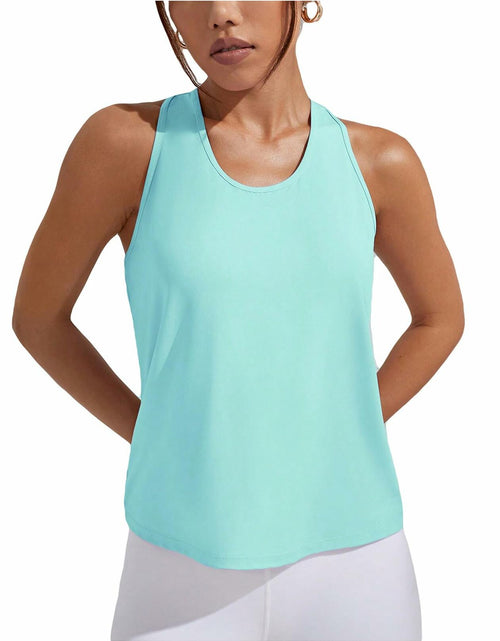 Load image into Gallery viewer, OYOANGLE Women's Sleeveless Racer Back Sports Tank Top Light Blue Size XL
