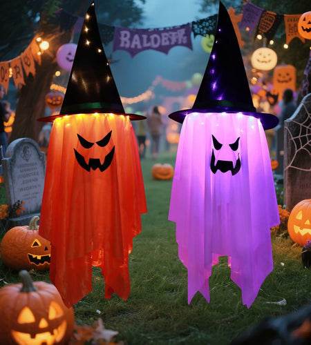 Svkipibe 2PCS 42x14in Halloween Large Standing Ghost Lights Orange 8 Modes