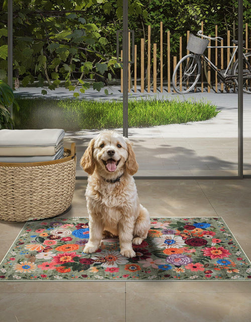 Load image into Gallery viewer, GRAMBET Area Rug 24x17 Inch Non Slip Low Pile Floral Green Garden

