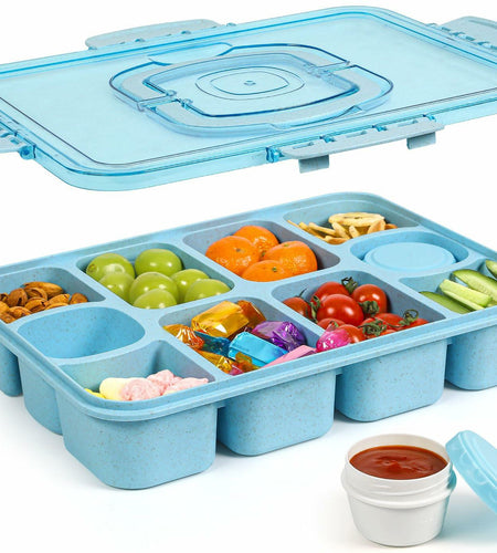 Caperci Snackle Box Large 10-Compartment Tray with Lid Handle Blue