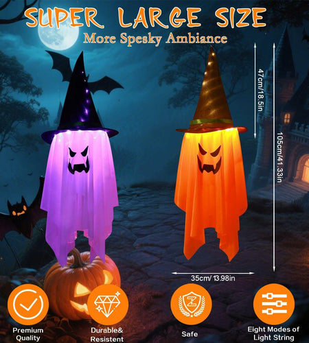 Svkipibe 2PCS 42x14in Halloween Large Standing Ghost Lights Orange 8 Modes