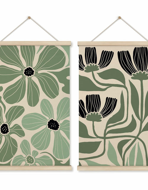 Load image into Gallery viewer, HRQKO Boho Black Flowers Wall Art Set of 2 Wooden Frames 16x24 Inch
