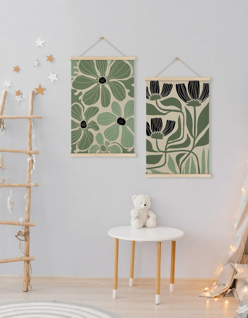 Load image into Gallery viewer, HRQKO Boho Black Flowers Wall Art Set of 2 Wooden Frames 16x24 Inch
