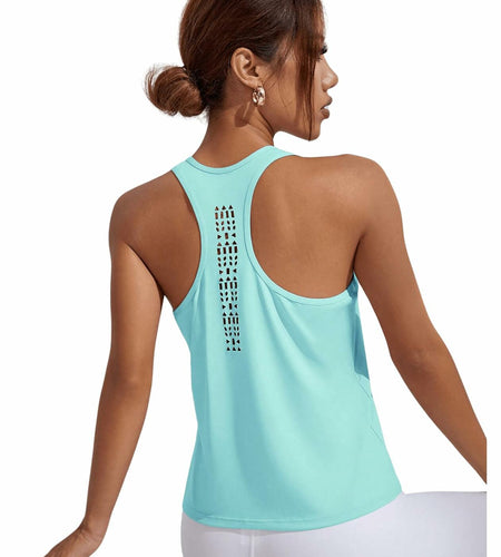 OYOANGLE Women's Sleeveless Racer Back Sports Tank Top Light Blue Size XL
