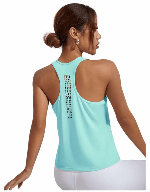 Load image into Gallery viewer, OYOANGLE Women's Sleeveless Racer Back Sports Tank Top Light Blue Size XL
