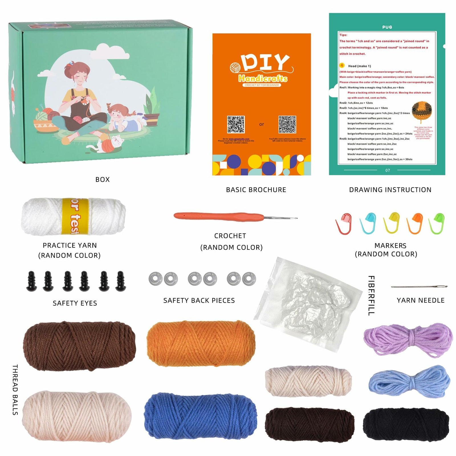 Finnacy Crochet Dog Kit Husky 3 pcs Yarn Hook Accessories Starter Kit