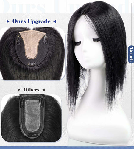 HAIRCUBE Hair Toppers for Women Real Human Hair 14in Natural Black 5x5.5in Base
