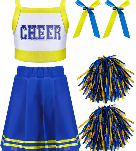 JenPen Girls Cheerleader Dress Crop Top Skirt Bow Hair Rope Ball Size L