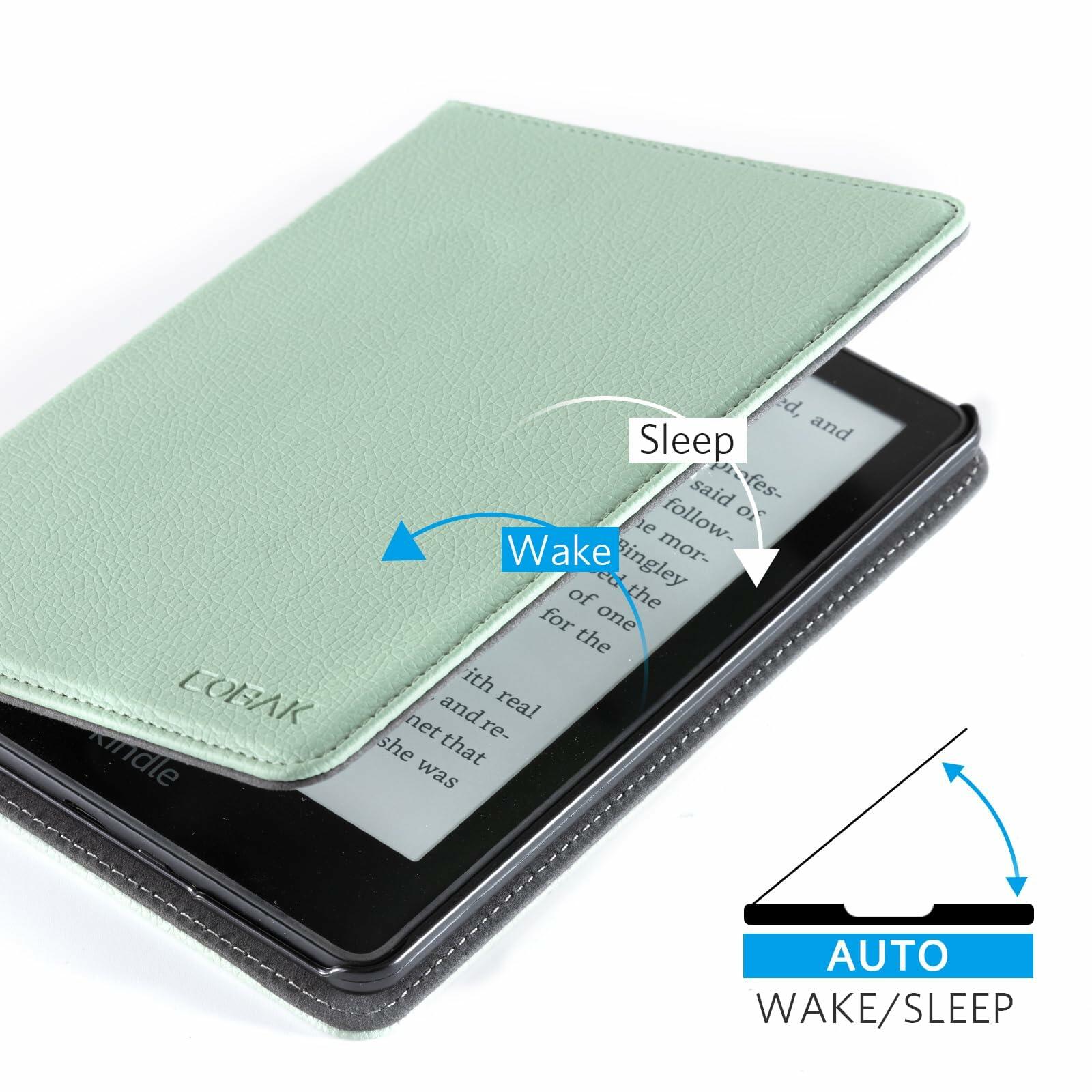 CoBak Kindle Paperwhite 11th Gen 6.8" PU Leather Case Stand Agave Green