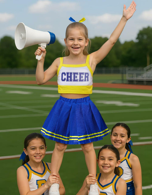 Load image into Gallery viewer, JenPen Girls Cheerleader Dress Crop Top Skirt Bow Hair Rope Ball Size L
