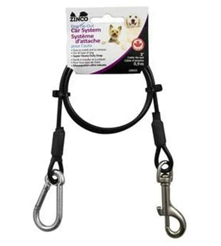 Zinco Heavy Duty Chew Proof Dog Car Leash Black Vinyl Coating Medium