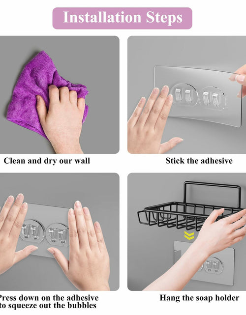 Load image into Gallery viewer, Ailibuligo Adhesive Soap Bar Holder with Hooks Black 4 Pack Shower Wall
