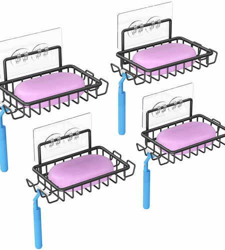 Ailibuligo Adhesive Soap Bar Holder with Hooks Black 4 Pack Shower Wall