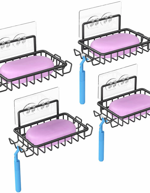 Load image into Gallery viewer, Ailibuligo Adhesive Soap Bar Holder with Hooks Black 4 Pack Shower Wall
