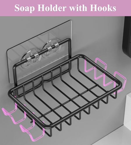 Ailibuligo Adhesive Soap Bar Holder with Hooks Black 4 Pack Shower Wall