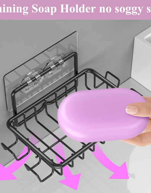 Load image into Gallery viewer, Ailibuligo Adhesive Soap Bar Holder with Hooks Black 4 Pack Shower Wall
