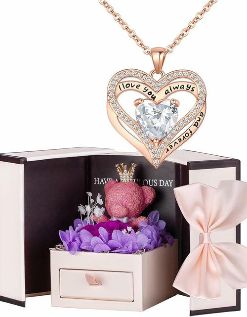 Load image into Gallery viewer, Generic Preserved Rose Gift Box with Pink Moss Bear &amp; Necklace Gift
