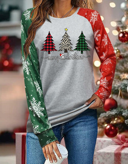 Load image into Gallery viewer, ADIAOA Women's Christmas Color-Block Botany Cartoon Shirt GreenTree Size M
