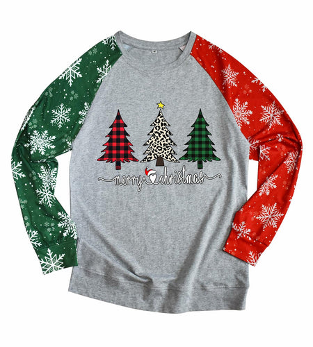 ADIAOA Women's Christmas Color-Block Botany Cartoon Shirt Greentree Size L