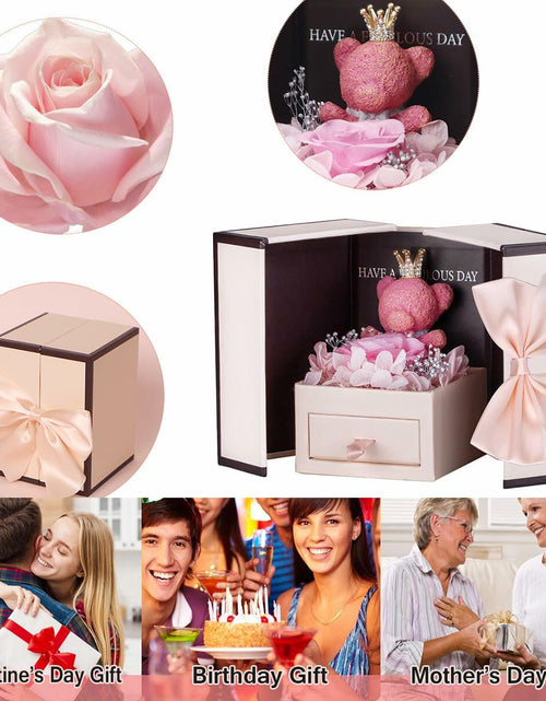 Load image into Gallery viewer, Generic Preserved Rose Gift Box with Pink Moss Bear &amp; Necklace Gift
