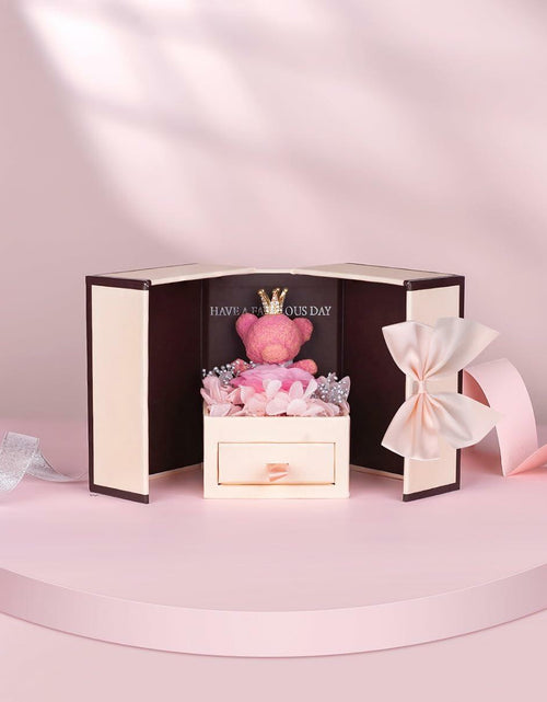 Load image into Gallery viewer, Generic Preserved Rose Gift Box with Pink Moss Bear &amp; Necklace Gift
