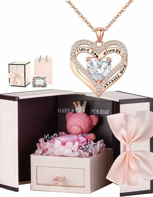 Load image into Gallery viewer, Generic Preserved Rose Gift Box with Pink Moss Bear &amp; Necklace Gift
