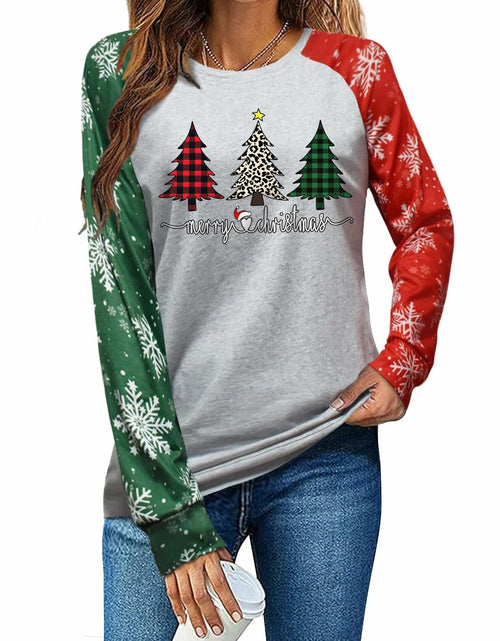 Load image into Gallery viewer, ADIAOA Women's Christmas Color-Block Botany Cartoon Shirt Greentree Size L
