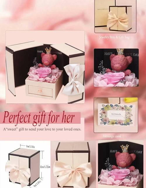 Load image into Gallery viewer, Generic Preserved Rose Gift Box with Pink Moss Bear &amp; Necklace Gift
