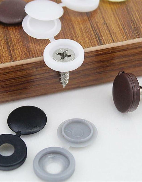 Load image into Gallery viewer, YDKOEDD 200pcs Plastic Hinged Screw Cover Caps Waterproof Black Large

