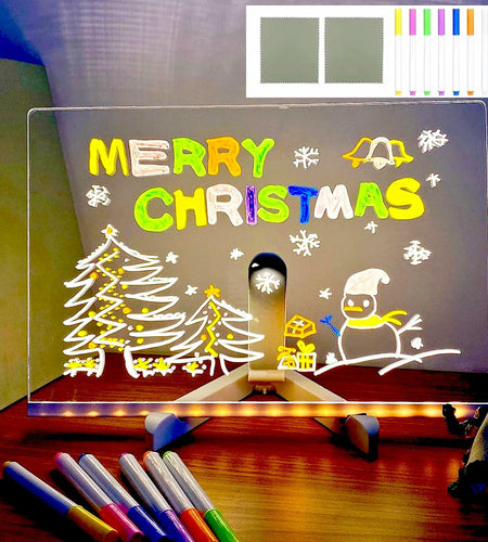 WESUN LED Note Board Acrylic Light Up Message Board 7 Pens 7.9x7.9"