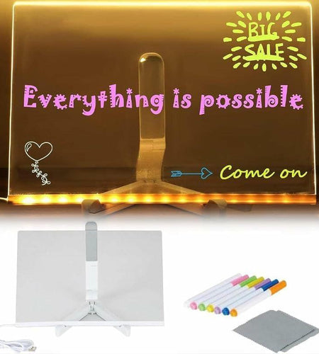 WESUN LED Note Board Acrylic Light Up Message Board 7 Pens 7.9x7.9"