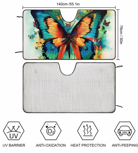 BAHELS Colorful Butterfly Car Windshield Sunshade UV Protector 55x30 Inch