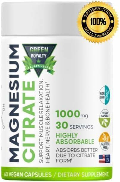 Load image into Gallery viewer, GREEN ROYALTY Magnesium Citrate 1000mg 60 Vegan Capsules Gluten Free USA
