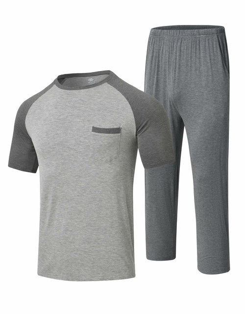 Load image into Gallery viewer, MoFiz Mens Sleepwear Pajama Set Lightweight Cotton Dark Gray Light Grey Size XL
